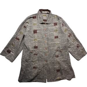 Yasuko Kurisaka Striped Brown Gray Pocket Button Sweater Coat Womens Large